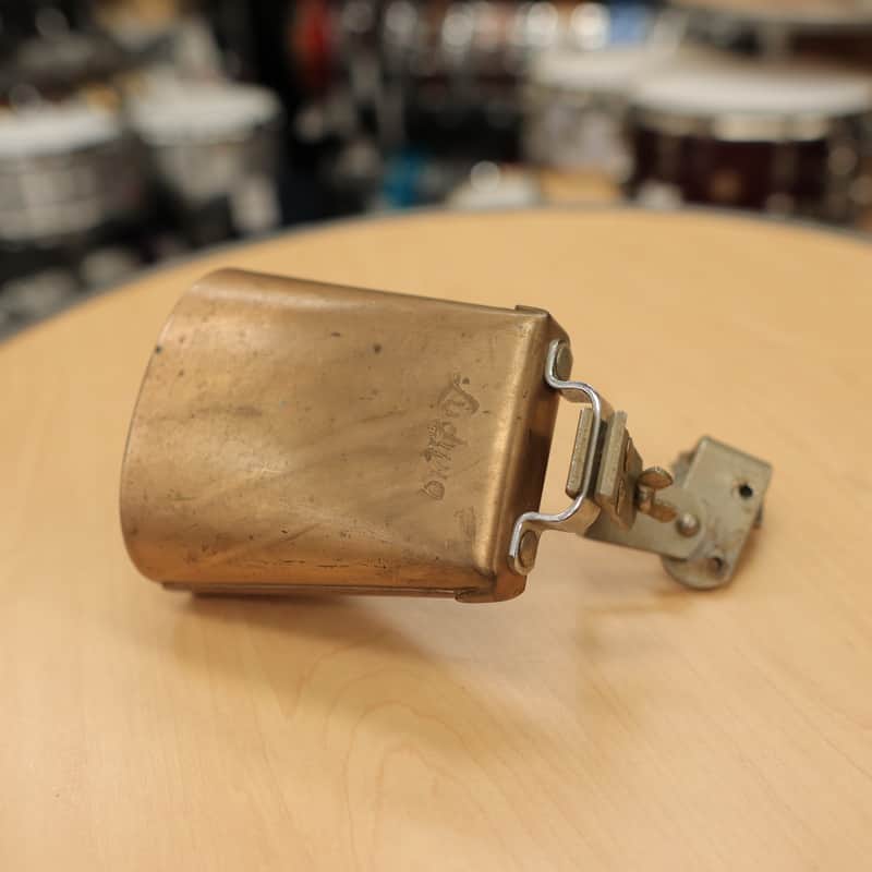 Vintage 1960s Ludwig Gold Tone Script Logo 5" Cowbell w/ Mount image 1