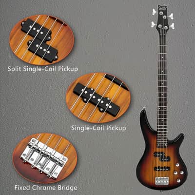 Glarry GIB 4 String Full Size Electric Bass Guitar SS pickups and Amp Kit - Sunset image 11