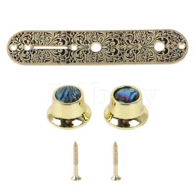 Gold Telecaster Tele Style Vintage Engraved Guitar Control Plate with Knobs image 1
