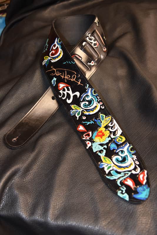 Guitar Leather strap "Jimi Hendrix flying V" 3.5" strap all custom hand made image 1