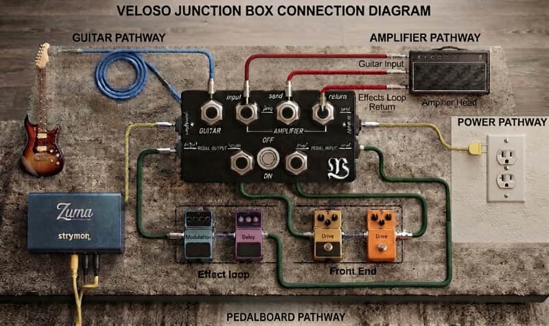 Veloso Custom Pedalboard Junction Box - 4-Cable Method Patchbay & Power Interface (Handmade UK) image 1