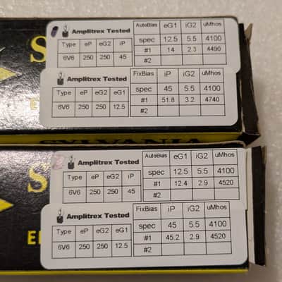 6V6GTA Sylvania NOS NIB Matched Pair Tubes Gray Glass Black Plate Silver Tops Top Halo Getter image 3