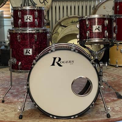 1970's Rogers XP8 Red Diamond Pearl 12/13/16/22 Big R Drum Kit image 2