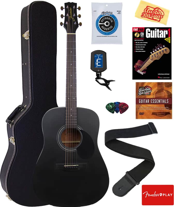 Jasmine S35 Dreadnought Acoustic Guitar - Matte Black w/ Hard Case image 1
