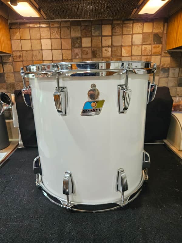 Vintage Ludwig 14x14 White Cortex Double-Headed Tom | Blue/Olive Badge | 6-Ply Shell | Late 70s Early 80s image 1