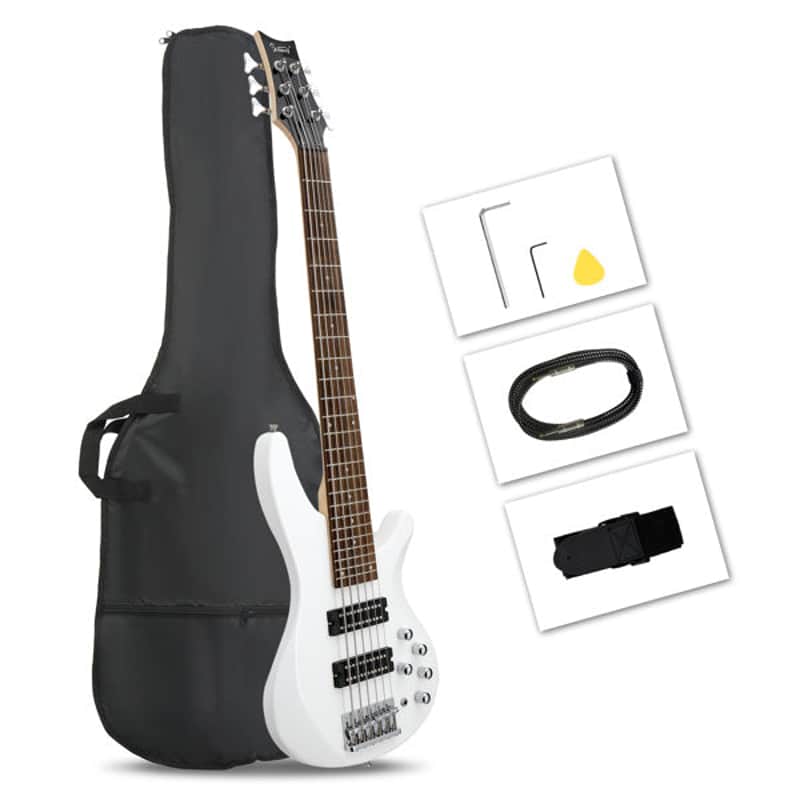 Glarry 44 Inch GIB 6 String H-H Pickup Laurel Wood Fingerboard Electric Bass Guitar with Bag and other Accessories - White image 1