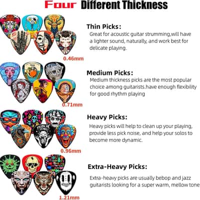Guitar Picks, 24 Pcs Cool Guitar Pick Thin, Medium, Heavy Guitar Pics,Pick Guitars Variety Pack 0.46 0.71 0.96 1.20mm Thickness,Guitar Picks for Acoustic Guitars Electric Bass (Set -5) image 4