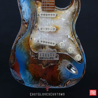 Fender Stratocaster 50th Anniversary Pelham Blue/Amber Paisley Made in USA Heavy Aged Relic image 12