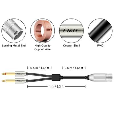 Dual 1/4" to XLR, XLR Male to Dual 6.35mm TS Mono Plug Microphone Cables, Gold-Plated Connector Stereo Microphone Audio Converter Cables and XLR Y Splitter Cable, 3.3 ft image 2