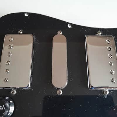 Handmade prewired HSH neodymium Strat pickguard with HB split switch TR BL and mid PU cutoff switch. PAF style HB's. image 6