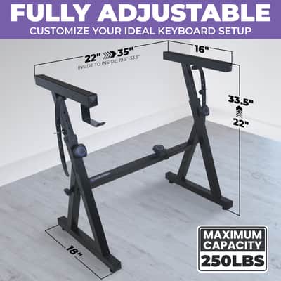 Liquid Stands Z-Style Adjustable Height Piano Keyboard Stand with Straps & Headphone Hook - Fits 54-88 Key Electric Pianos (Black) image 2