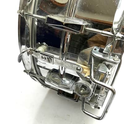 Vintage Ludwig Super Sensitive 6.5x14" Aluminum Snare Drum with Pointed Blue/Olive Badge 1969 - 1979 - Chrome-Plated image 6