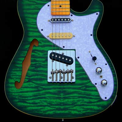 Nashville Thinline Telecaster-Tiger Stripe Green 7-Way Switching 22 Fret Maple Neck Leveled  Crowned and Polished Frets+Grover Locking Tuners+ Full Setup! image 5