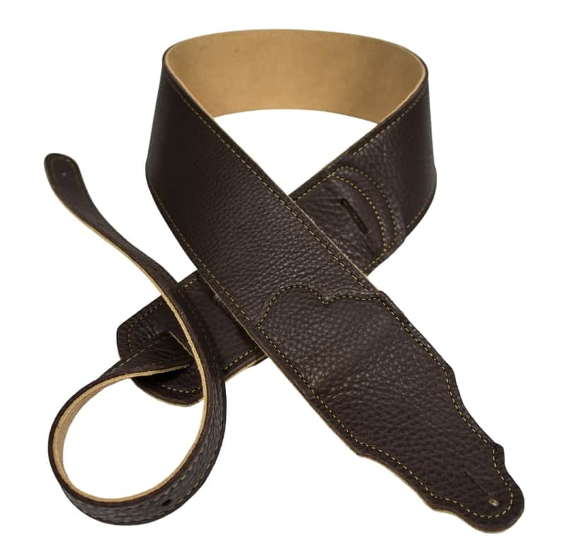 Franklin Strap 2.5" Original Natural Glove Leather Guitar Strap - Chocolate w/Gold Stitching image 1