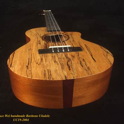 Handmade Baritone Ukulele, Solid Spalted Maple, Spalted Rosewood Cutaway, 4 String, Soft-bag, Bruce Wei UC19-2004 image 9