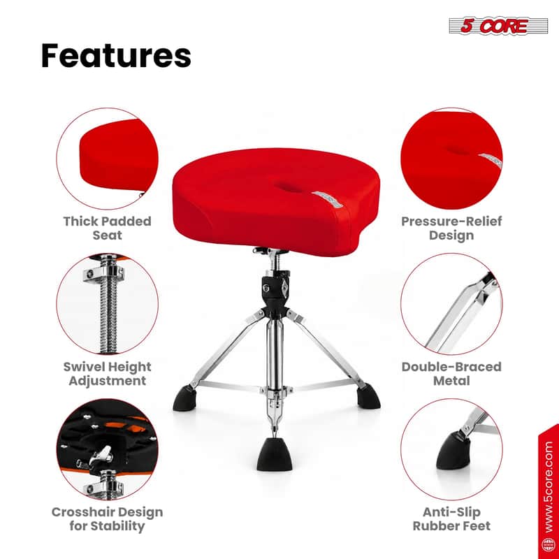 5 Core Drum Throne w 4.5" Padded Stool Adjustable Drummer Chair image 1