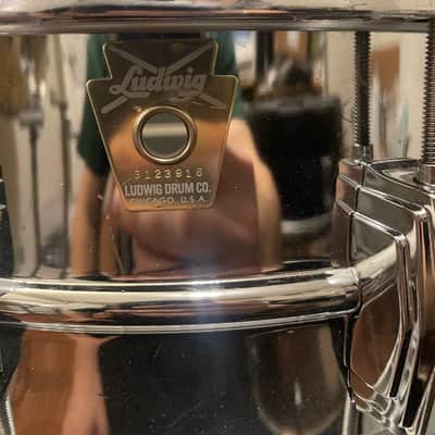 Ludwig No. 402 Supraphonic 6.5x14" 10-Lug Aluminum Snare Drum with Large Chicago Keystone Badge 1984 - Chrome-Plated image 2