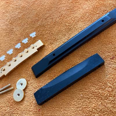 NOS-70’s Gibson Ebony Archtop/Carved Top Bridge Base & Saddle Assembly Polished Grade #1 Ebony w/ Gold Hardware and 2025  ABR-1 Wired 24K Gold Plated bridge - COMBO image 5