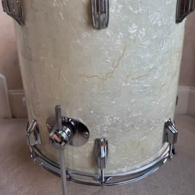 Rogers Vintage Swivo era Dayton Holiday Floor Tom Drum 16” x 16” WMP 60s - White Marine Pearl image 4