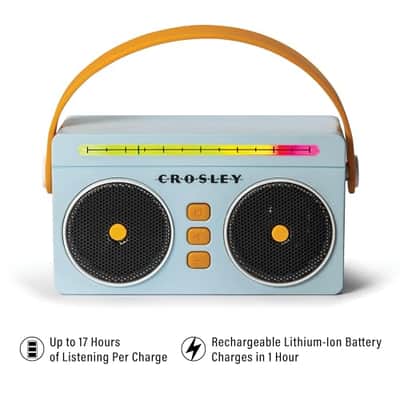 Crosley CR3050A-SB Mini Boombox Retro Portable Bluetooth Speaker, Sky Blue image 2