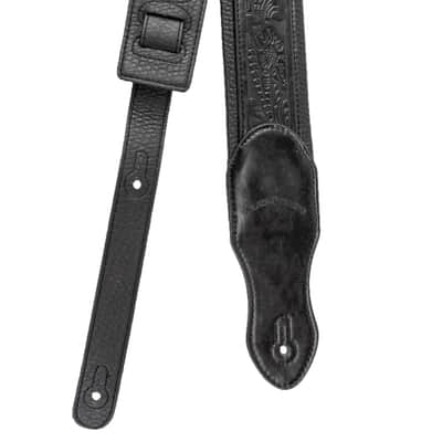 Walker and Williams G-118 Black on Black Padded Guitar Strap with Embossed Tooling image 2