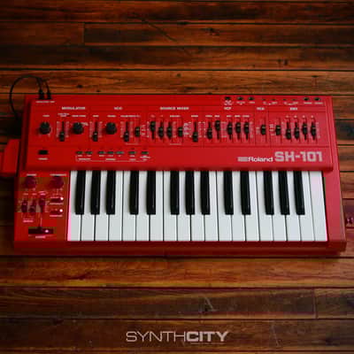 1983 Roland SH-101 32-Key Monophonic Synthesizer Red w/ Mod Grip