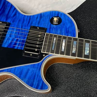 NEW! Gibson Dealer Select Custom Shop Les Paul Custom AAA Figured Flame Top - Transparent Blue / Natural Back - Authorized Dealer - WOW! 8.8 lbs - G06807 image 3