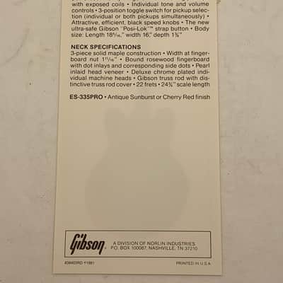 Gibson ES-335PRO Dealer Sheet 1981 image 3