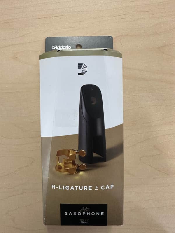 D'Addario HAS1G H-Ligature & Cap for Alto Saxophone, Gold Plated image 1
