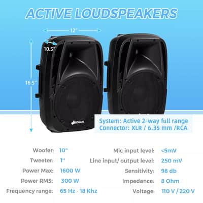 1600W Portable 2-Way Powered Speaker System with Microphone – High-Powered PA Sound image 5