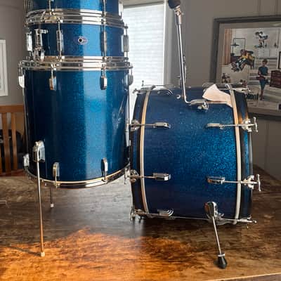 1963 Shelly Manne w Matching Snare Leedy Slingerland Drum set 13/16/22 w 5.5x14 EXC Blue Sparkle image 3