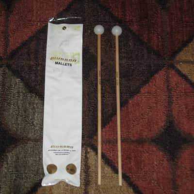 ONE pair new old stock (with packaging) Musser M4225 Mallets, white 1" medium-hard poly-ball head with birch handles -- recommended use is for bells or xylophone (from around 2019) Made in USA image 1