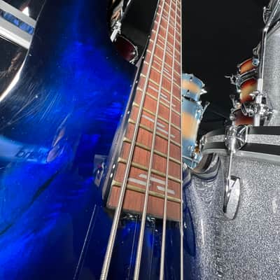 Schecter Guitar Research Omen Elite 4 / Four String Electric Bass Guitar in See-Thru Blue Burst with Hardshell Case (RM 2) image 5