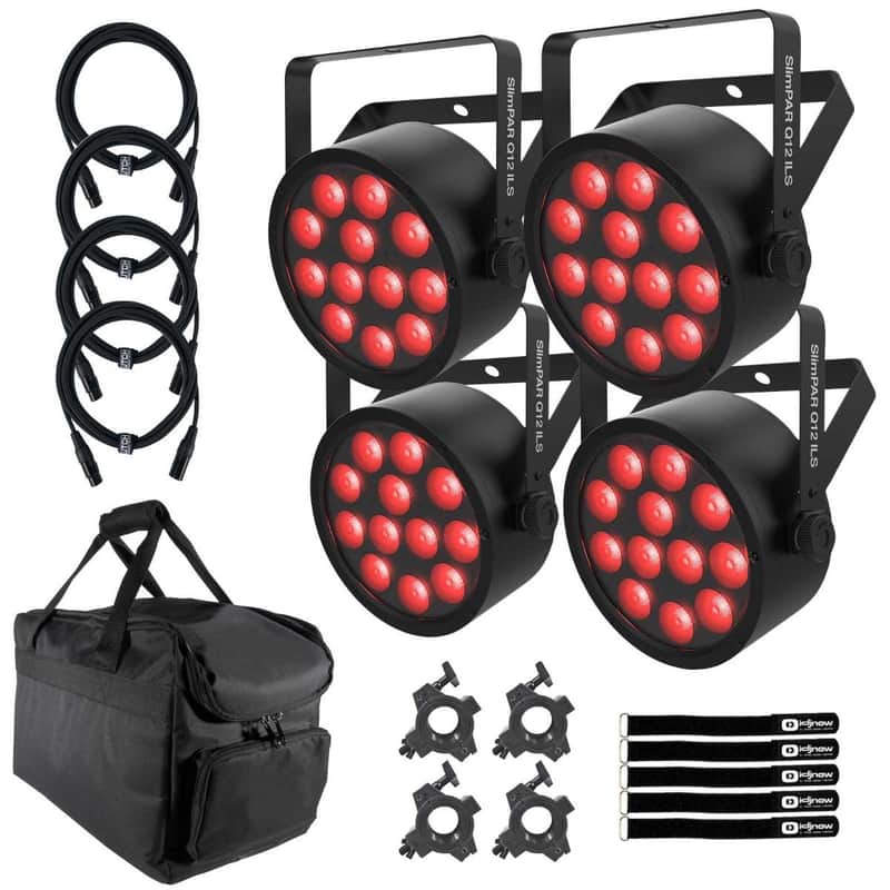 Chauvet DJ SLIMPARQ12ILS ILS Quad-Color LED Par Light Fixtures 4 Pack w Gear Bag image 1