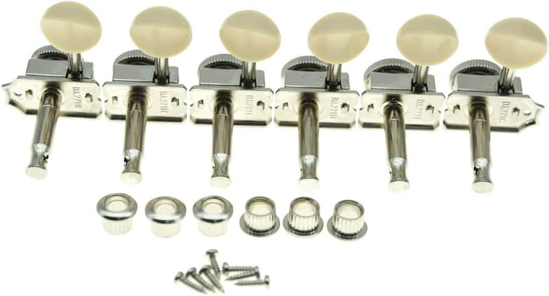 6 Inline Guitar Vintage Style Locking Tuners Guitar Tuning Keys Guitar Lock Machine Heads for Strat Tele Nickel with Ivory Button image 1