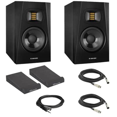 Adam Audio T5V 5" Powered Studio Monitor (Pair) with GFW-ISOPAD-SM Studio Monitor Isolation Pads, 2x 1/4" TRS Male to XLR Male Cables and 2x XLR Cables image 1