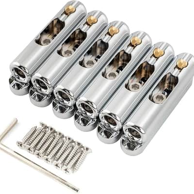 Full Solid Brass Non-tremolo Bridge Individual Single String Bridge with 10mm Separable 6-Saddle and Single Base Plate for Electric Guitar, Chrome image 1