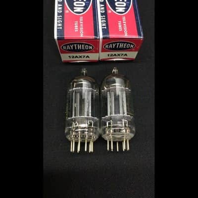 MATCHED PAIR RAYTHEON 12AX7A ECC83 Black Plate Vintage VACUUM TUBES 10.9827 image 2
