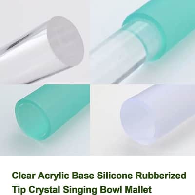 Singing Bowl Mallet Clear Acrylic Base Rubber Striker Mallet for Playing Quartz Crystal Singing Bowl with Bundle Pocket (Green) image 1