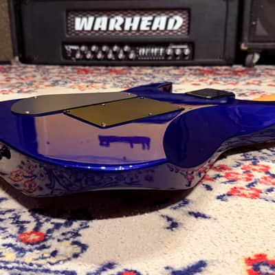 1999 Jackson Dinky HSS w/ Reverse Headstock + Shark Fins - Blue image 20