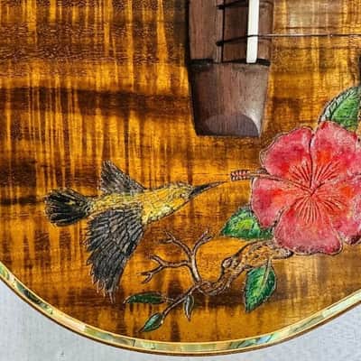 Baritone Ukulele Handmade by Blueberry,4 String Wood Floral Motif Ukulele ,Custom Handcrafted Wooden Ukulele,Nylon String image 8