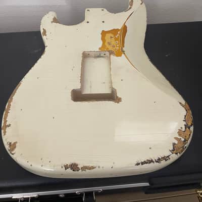 MJT body Aged Nitro Fender Stratocaster Olympic White over 3-Tone Burst reliced image 6