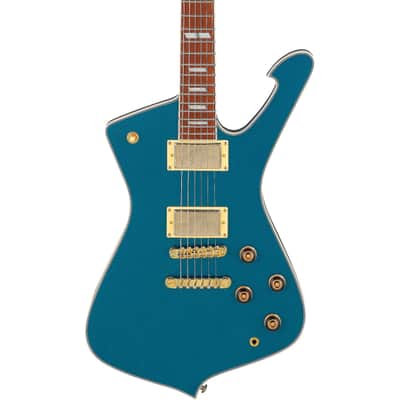 Ibanez IC420-ABM Iceman 6-String Solid Body Electric Guitar with Bound Jatoba Fretboard, Right-Handed, Antique Blue Metallic image 1