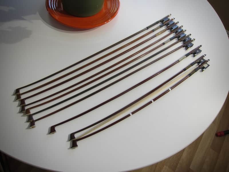 German Violin Bows Various Makers High Quality 4/4, 7/8, 3/4, & 1/2 Sizes Lot of Ten (10) Circa-1900s-Brown image 1