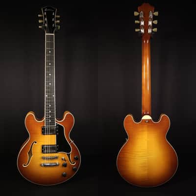 Eastman T484 Gold Burst Finish Flame Maple Thinline Guitar, Hard Case image 2