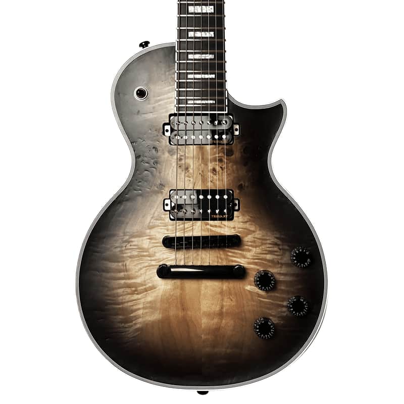 10S GF Modern 7 String Poplar Burl Single Cut Electric Guitar Open Core Black Burst Matte image 1
