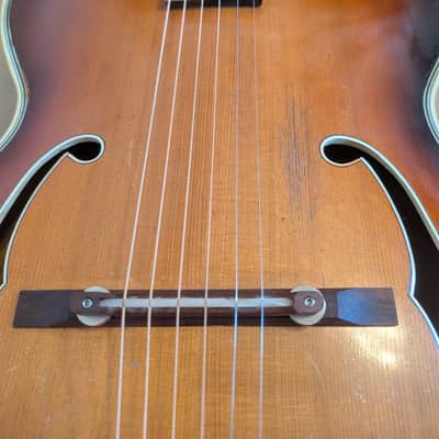 Vintage 1950s Huttl Archtop Acoustic Guitar with Hofner Tailpiece Germany image 6
