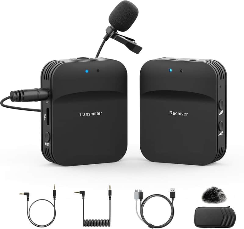 Wireless Lavalier Microphone, 2.4GHz Compact Wireless Lapel Mic System with Noise Cancellation Transmission 8H Battery Life for DSLR Cameras/Smartphone/Tablet/Live Streaming image 1