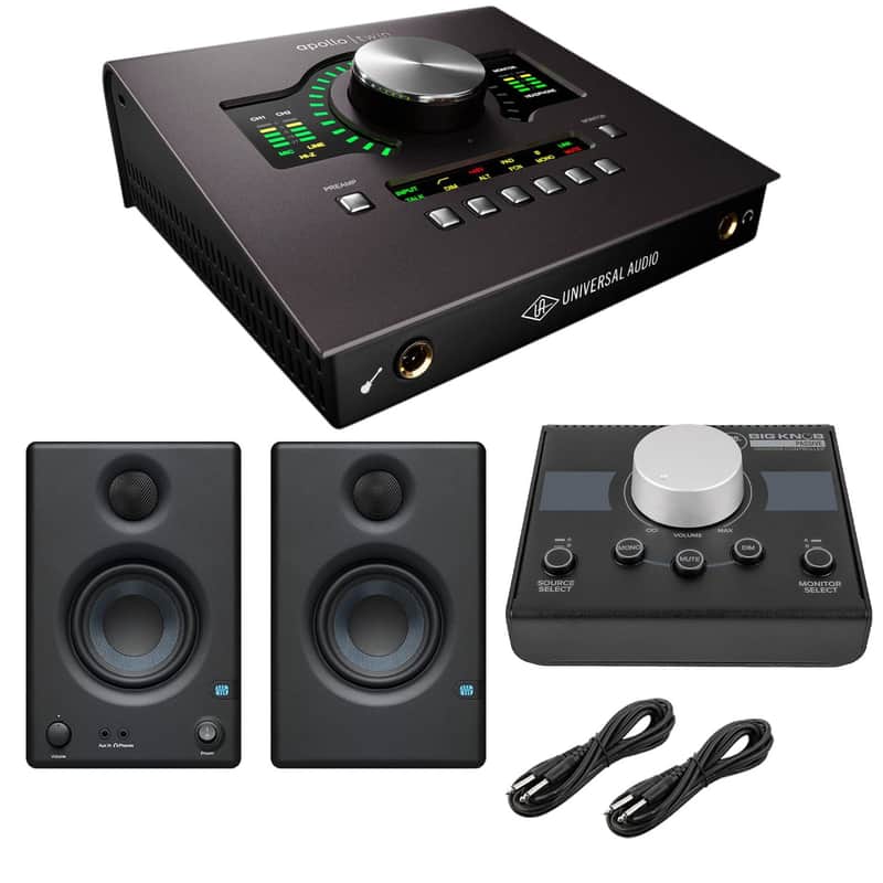 Universal Audio Apollo Twin X DUO Thunderbolt 3 Heritage Edition, Presonus Eris3.5 Monitor, (2) 1/4 Cables, Mackie Big Knob Passive Bundle image 1