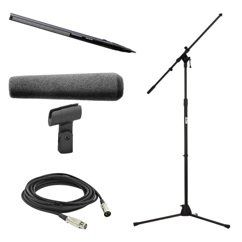 Sennheiser MKH-416 Short Interference Tube Microphone Bundle with MS7701B Tripod Microphone Stand and 25' XLR Cable image 1
